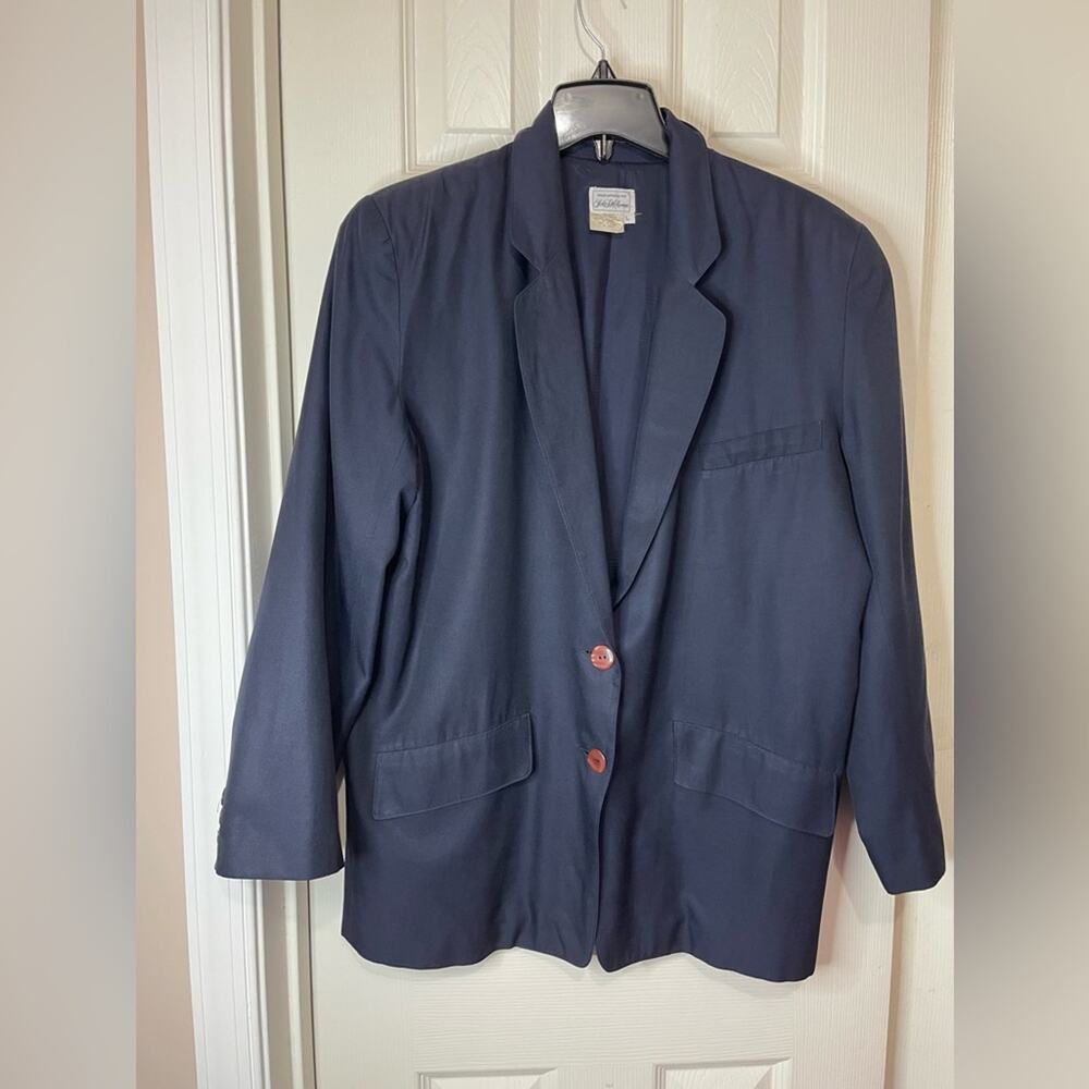 Saks Fifth Avenue Blue Vintage Silk Blend Blazer with Shoulder Pads size Large